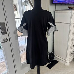 Luxology Black and White Flutter Sleeve Mock Neck Dress